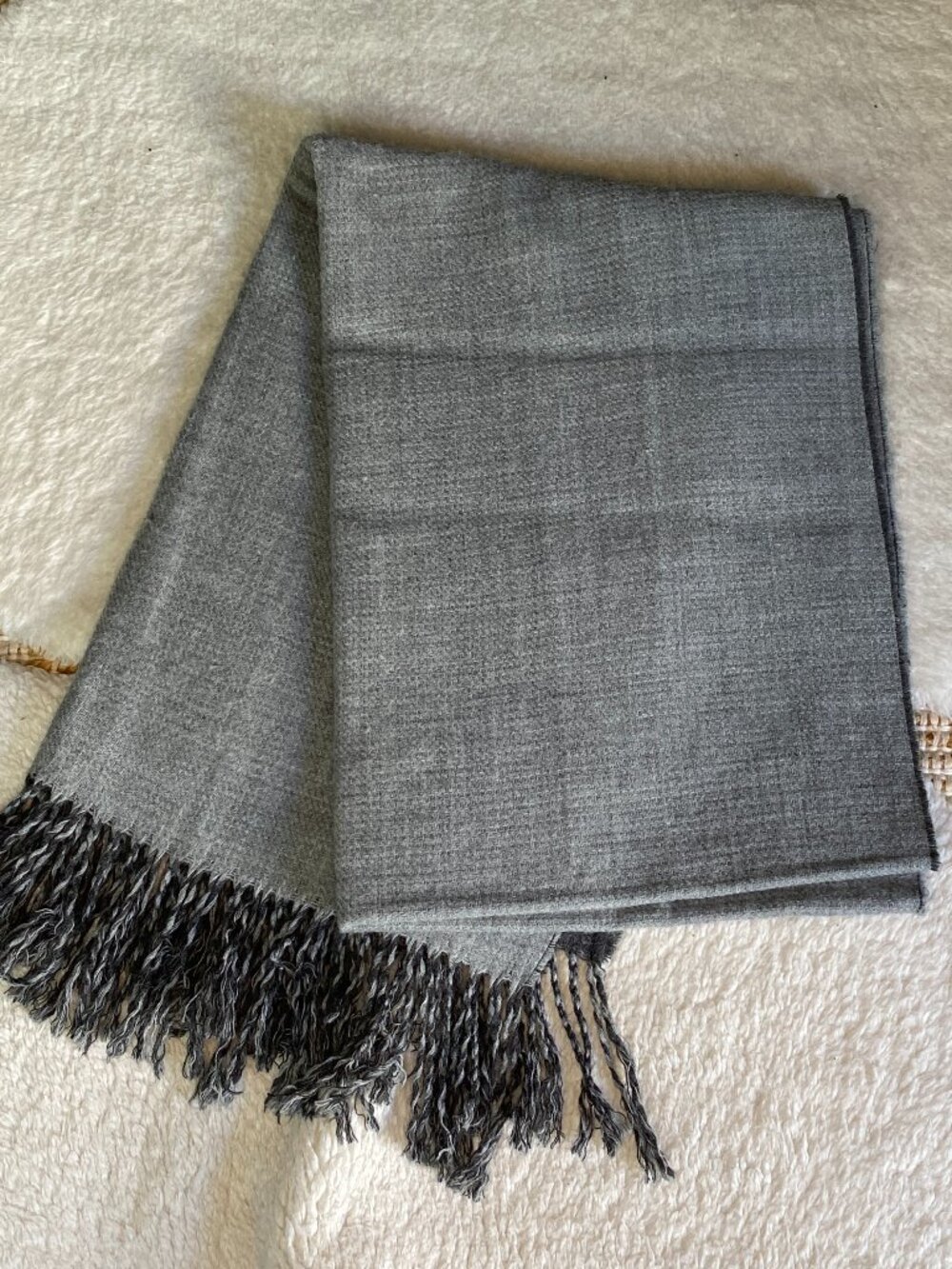 H&M Reversible Black Gray Scarf 71x18 | Tassel Fringe